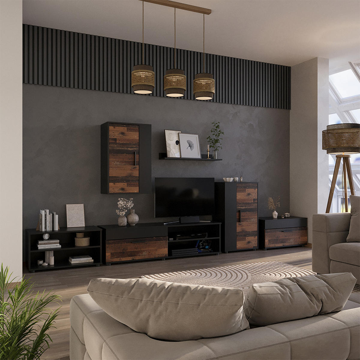 NÁSTĚNNÁ SKŘÍŇKA Berno Černá/starý styl - černá/hnědá, kompozitní dřevo (70.8/38.9/35.3cm) - Vicco