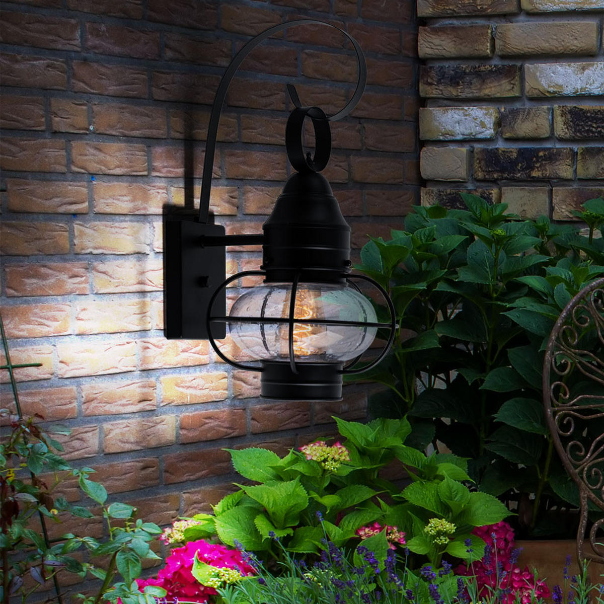 GARTENLEUCHTE Stahl Schwarz Glasschirm - Schwarz, Glas (27.3/22.9/44.8cm)