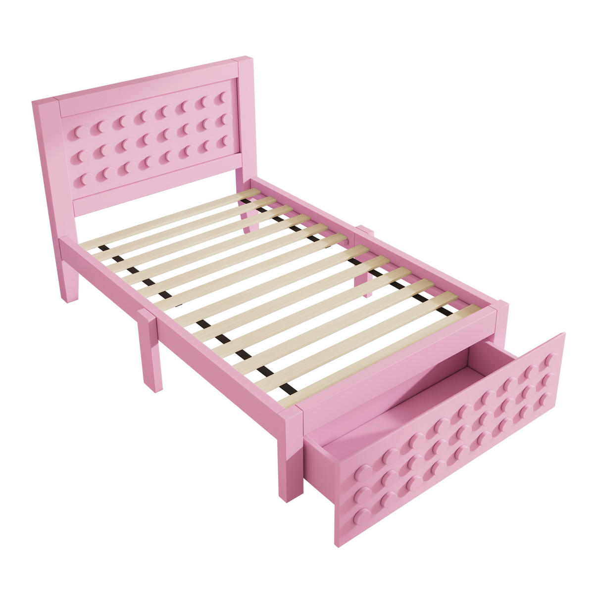 KINDERBETT 90/190 cm aus Holz mit Schublade, Lattenrost und Stauraum, Rosa - Rosa, Holzwerkstoff (90/190cm) - Redom
