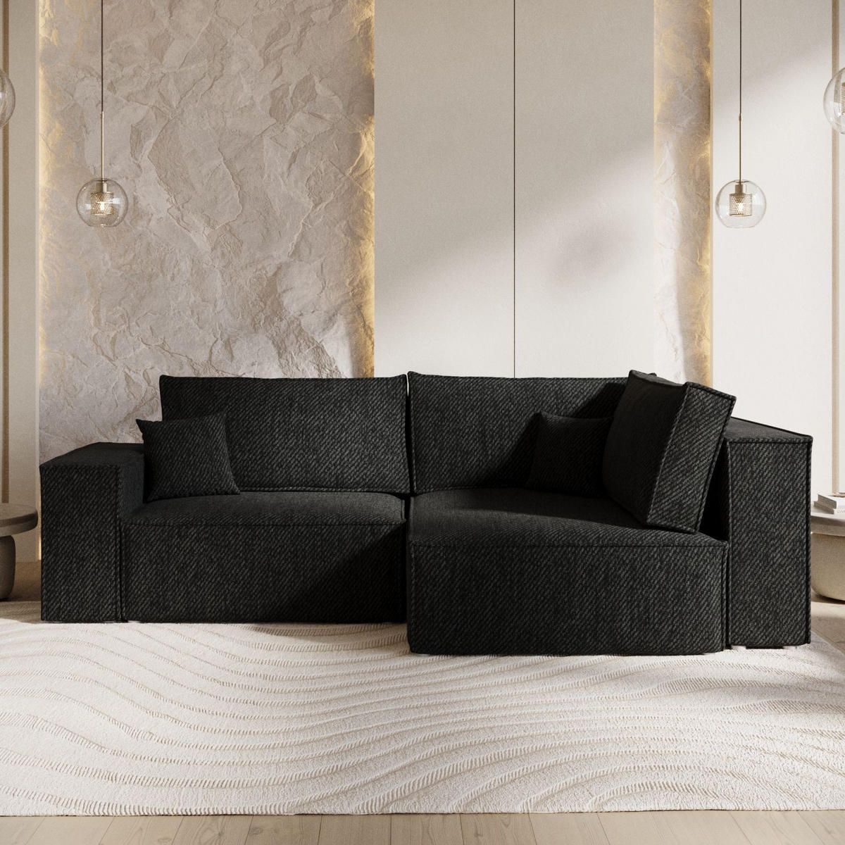 ECKSOFA AVION mit Schlaffunktion Schwarz im Neve Stoff - Schwarz, Holz/Holzwerkstoff (253/148cm) - AltaBeds