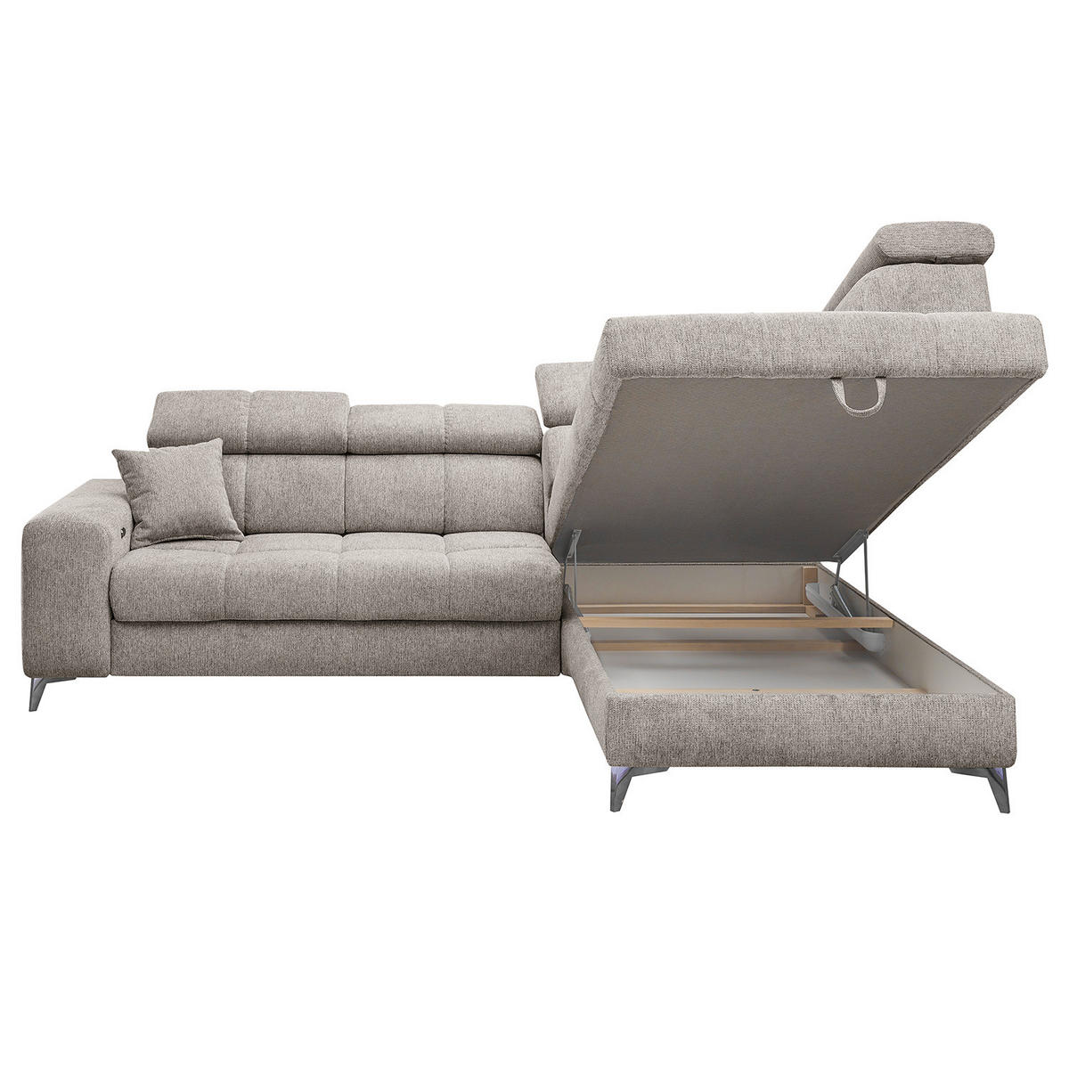 ECKSOFA mit Schlaffunktion - Webstoff - Taupe/Schwarz, Kunststoff/Textil (282/198cm) - home24