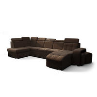 WOHNLANDSCHAFT KONGO RBN13, Eckcouch in U-Form mit Schlaffunktion, Farbe: Dunkelbraun, Velourstoff, Ottomane Rechts - Dunkelbraun, Textil (392/108/180cm) - O-Sofa