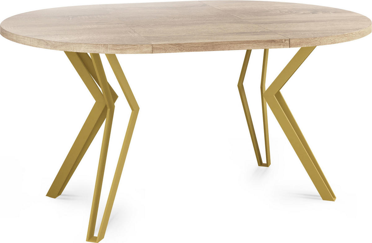ESSTISCH Daisy runder ausziehbarer, Sonoma Eiche 100-180/100/76 cm - Goldfarben/Braun, Holzwerkstoff/Metall (100/180/76cm) - WFL GROUP