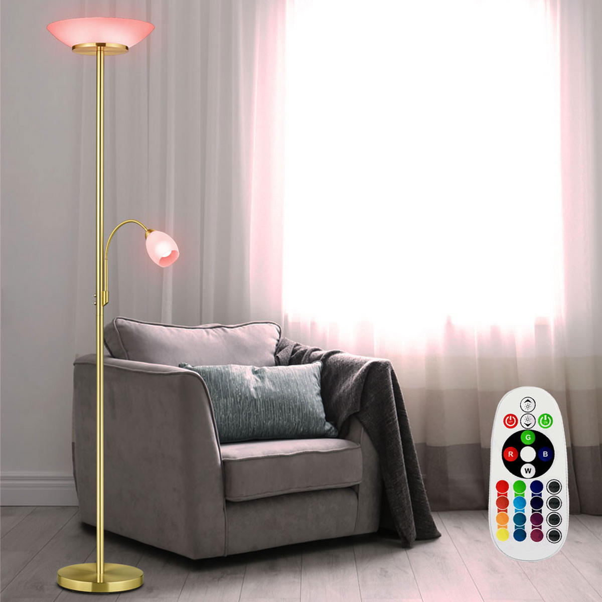 LED STEHLEUCHTE Glas Messing Weiß - Messingfarben, Glas (34/34/180cm)