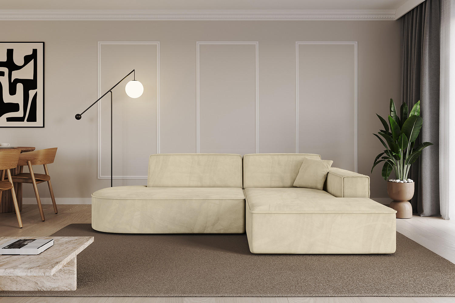 ECKSOFA Ottomane Rechts IREA-L1-v4 - 232x165x77 cm Beige - Taupe, Holzwerkstoff/Textil (232/165cm) - ALTDECOR