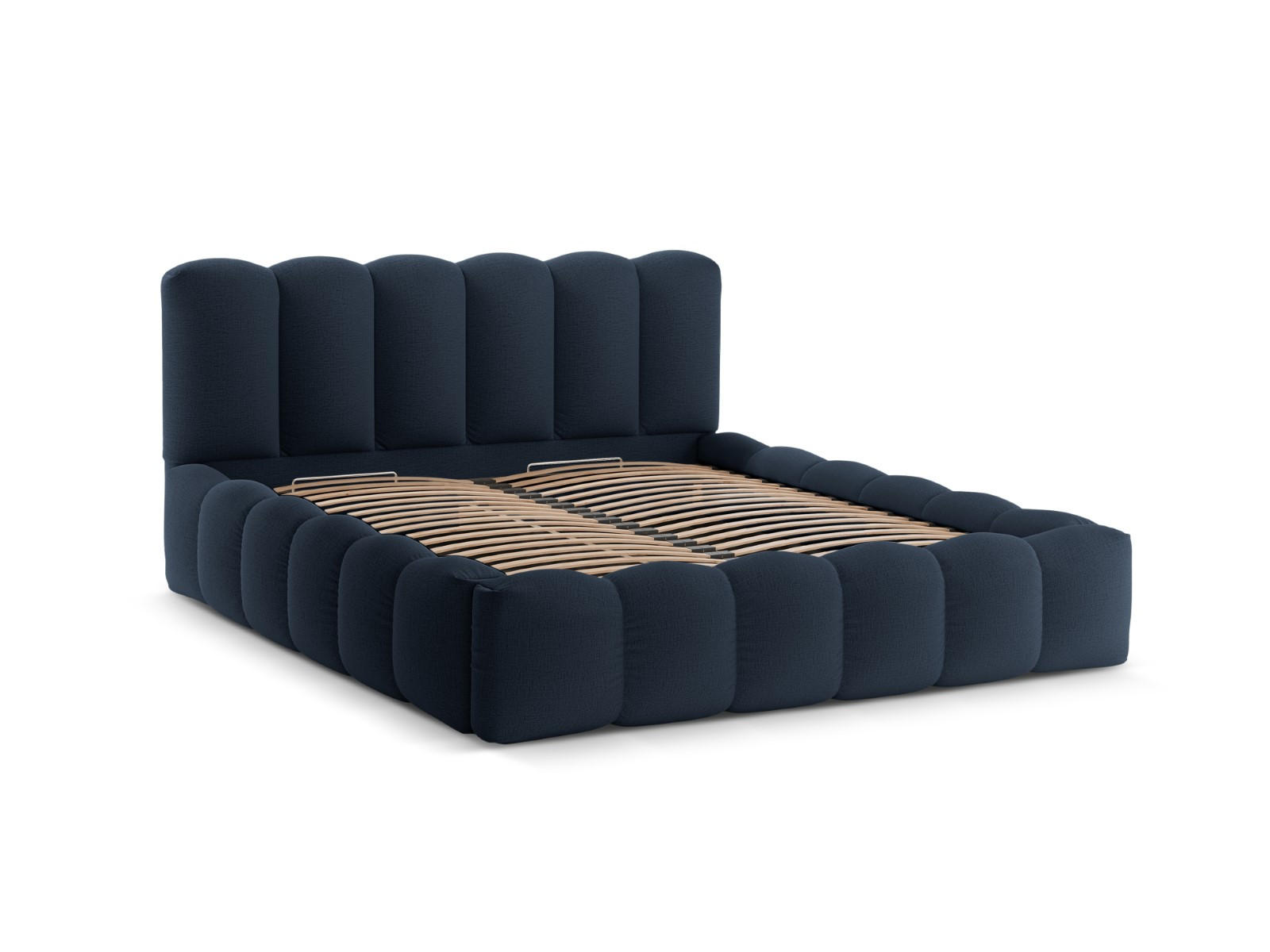 BETT mit Bettkasten und Kopfteil Lupine aus strukturiertem Stoff königsblau 180x200cm - Dunkelblau, Textil (180/200cm) - Micadoni