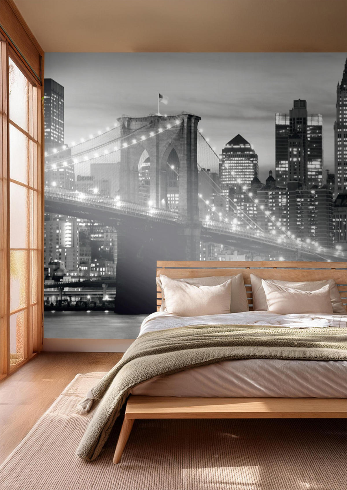 FOTOTAPETE Brooklyn Bridge New York 375 x 270 cm - Schwarz, Papier (375/270cm) - Sanders & Sanders
