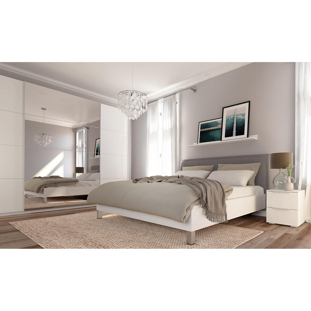 SCHWEBETÜRENSCHRANK - Weiß Hochglanz, Glas/Holzwerkstoff (315/222/68cm) - home24