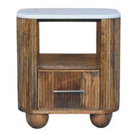 NACHTTISCH mit Golden-Teak-Finish, Tischplatte aus Marmor, 1 Schublade, 1 offene Ablage, braun - Braun, Naturmaterialien/Holz (44/47/34cm) - Artisan Furniture