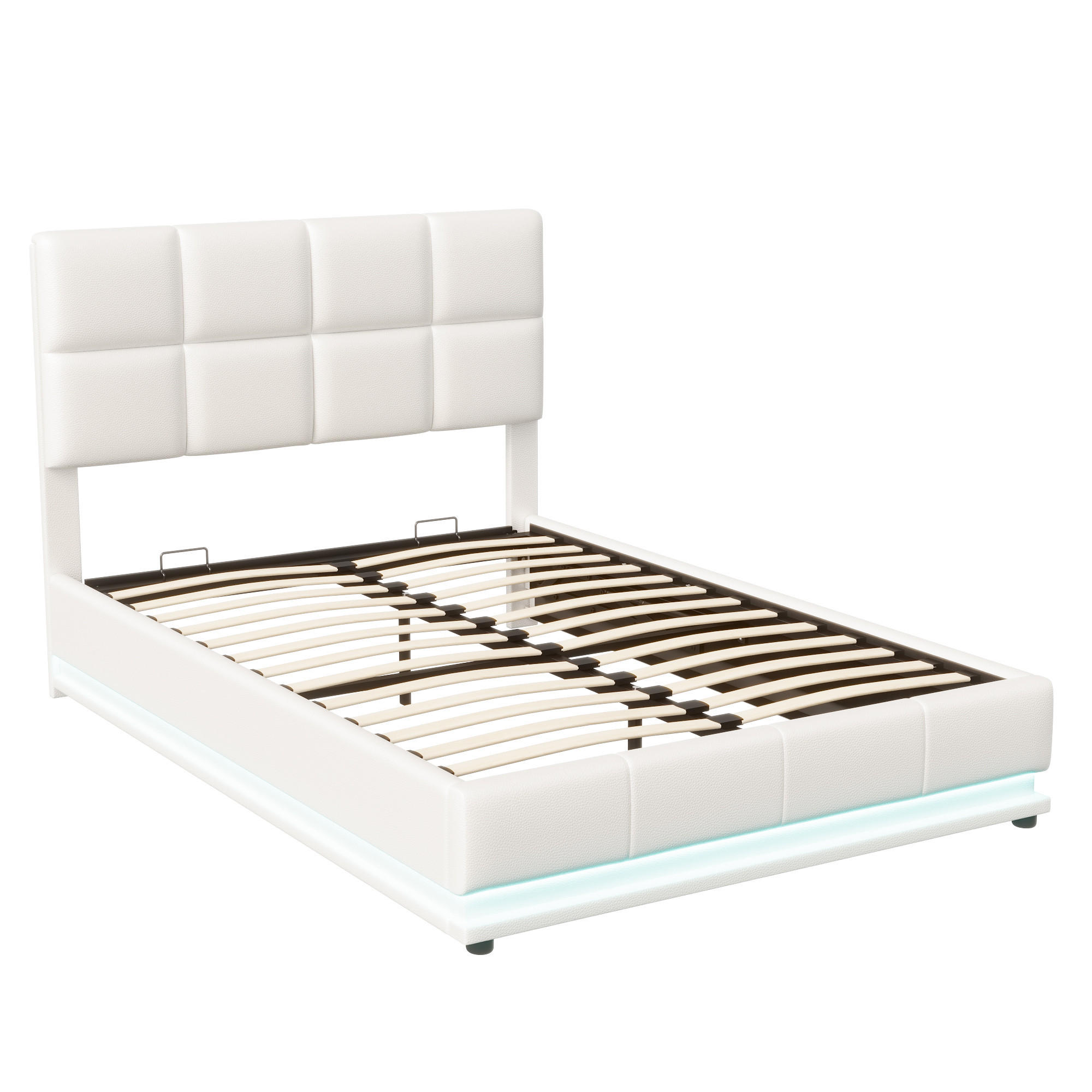 POLSTERBETT 140x190 cm LED Stauraum Lattenrost PU Kopfteil weiß - Weiß, Holz (140/190cm) - LEBENLANG