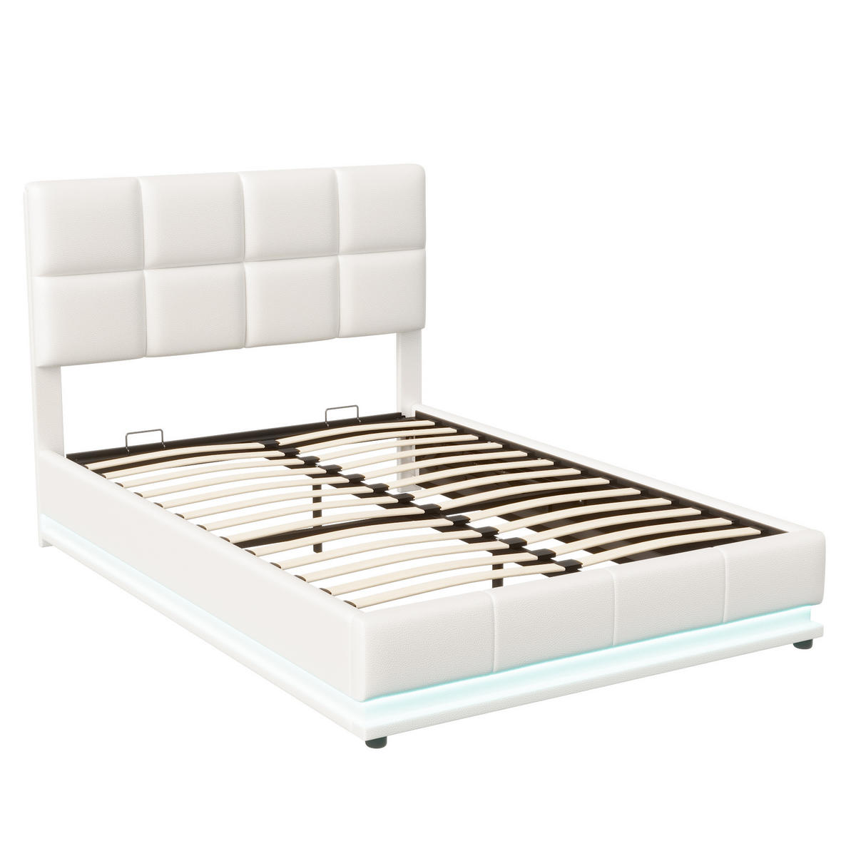 POLSTERBETT 140x190 cm LED Stauraum Lattenrost PU Kopfteil weiß - Weiß, Holz (140/190cm) - LEBENLANG