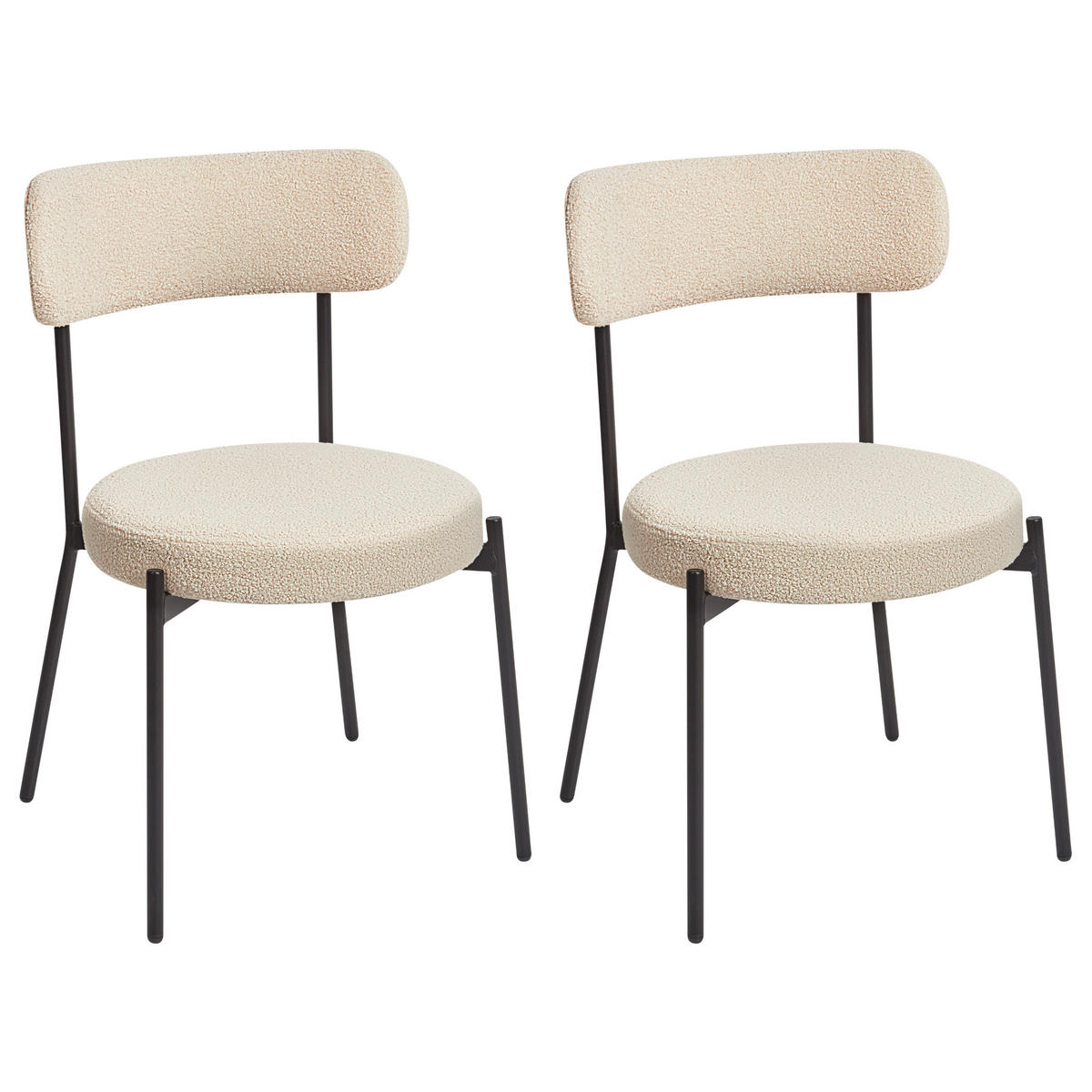 ESSZIMMERSTUHL 2er-Set Bouclé Helles Beige Allison - Beige/Schwarz, Textil (47/77/52cm) - Beliani