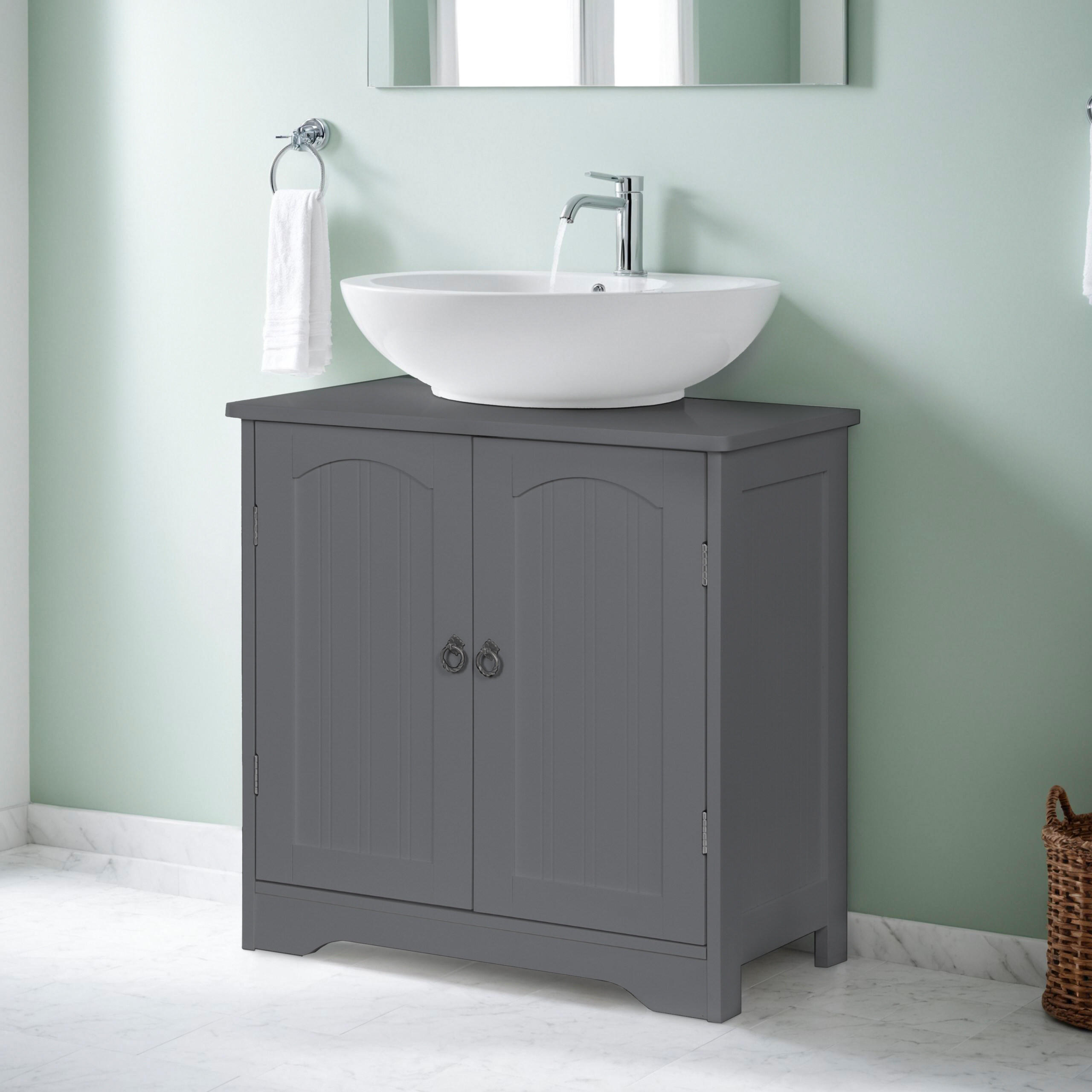 WASCHBECKENUNTERSCHRANK - Grau, Holzwerkstoff/Metall (60/60/30cm) - Relaxdays