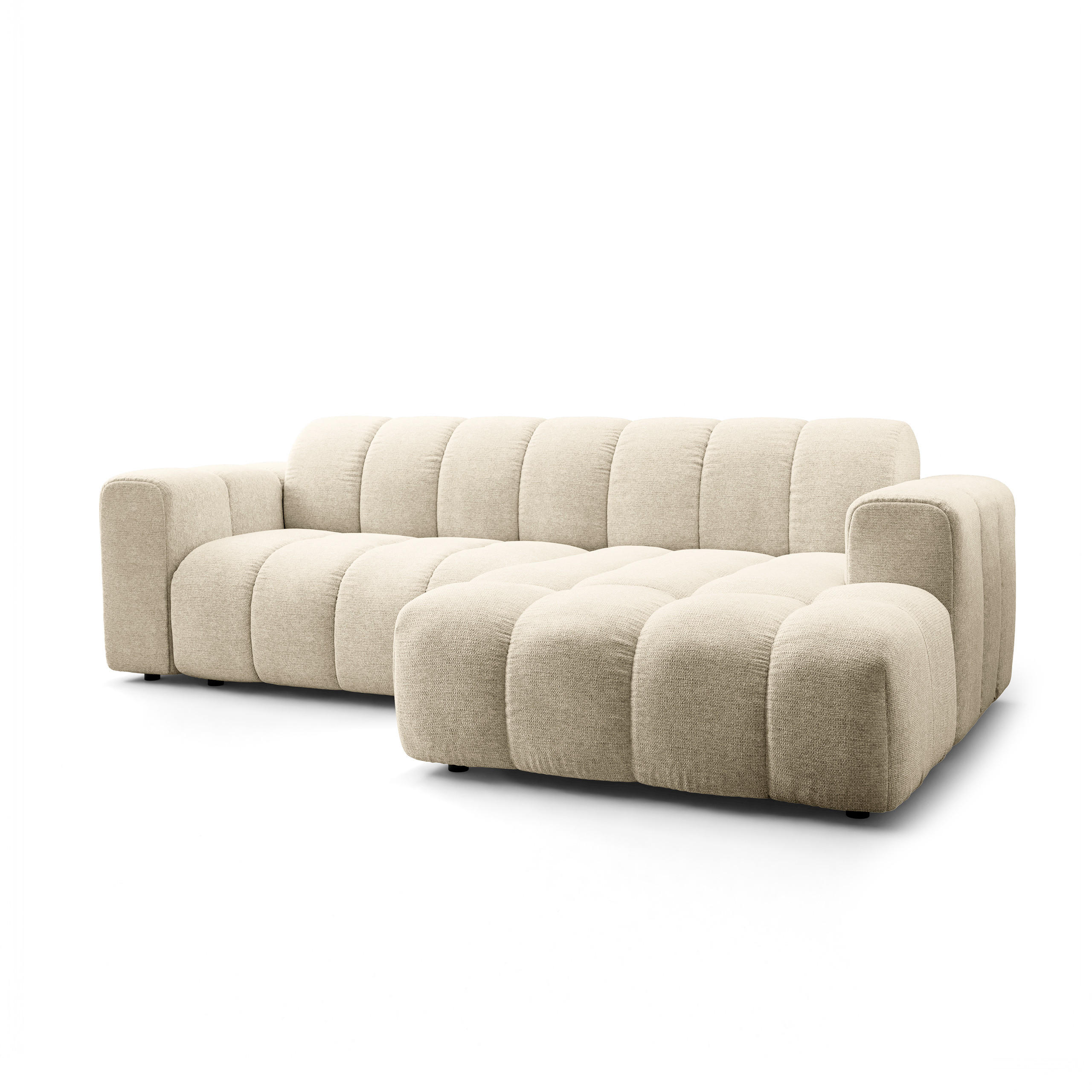 ECKSOFA TISI Creme Strukturstoff - Creme, Holz (274/165cm) - MASSENO