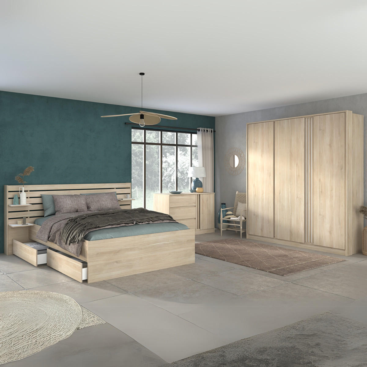 BETT mit Liegefläche 140x190-200 2 Schubladen - Escale - Eschefarben, Holzwerkstoff (190/140cm) - Calicosy
