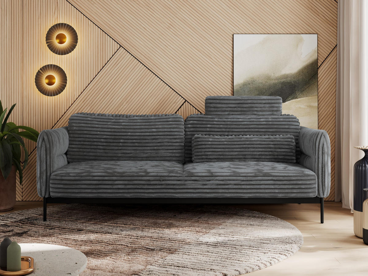 SOFA SALENTO Dunkelgrau Cord - Dunkelgrau/Schwarz, Textil/Metall (221/82/101cm) - MKS