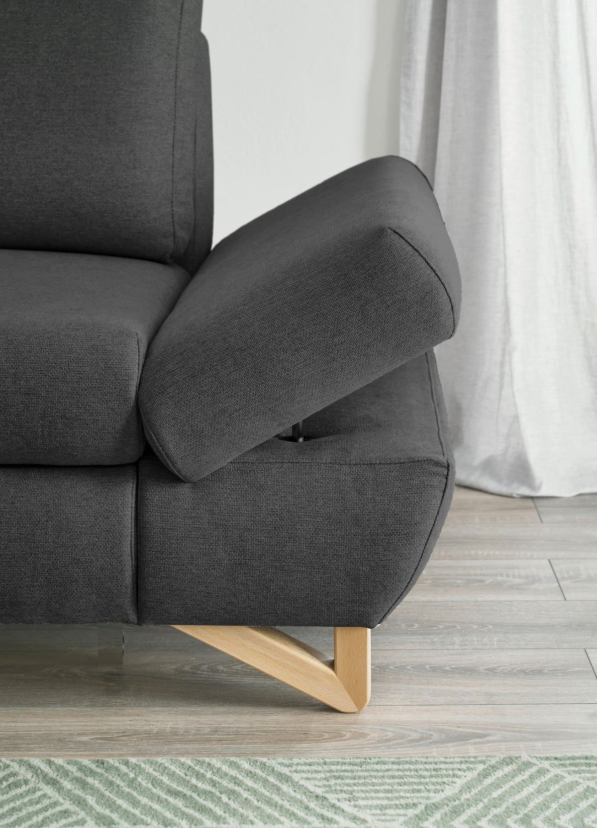 ECKSOFA grau Velours, Wohnzimmer Sofa - Grau, Holz/Textil (166/284cm) - Furn.Design