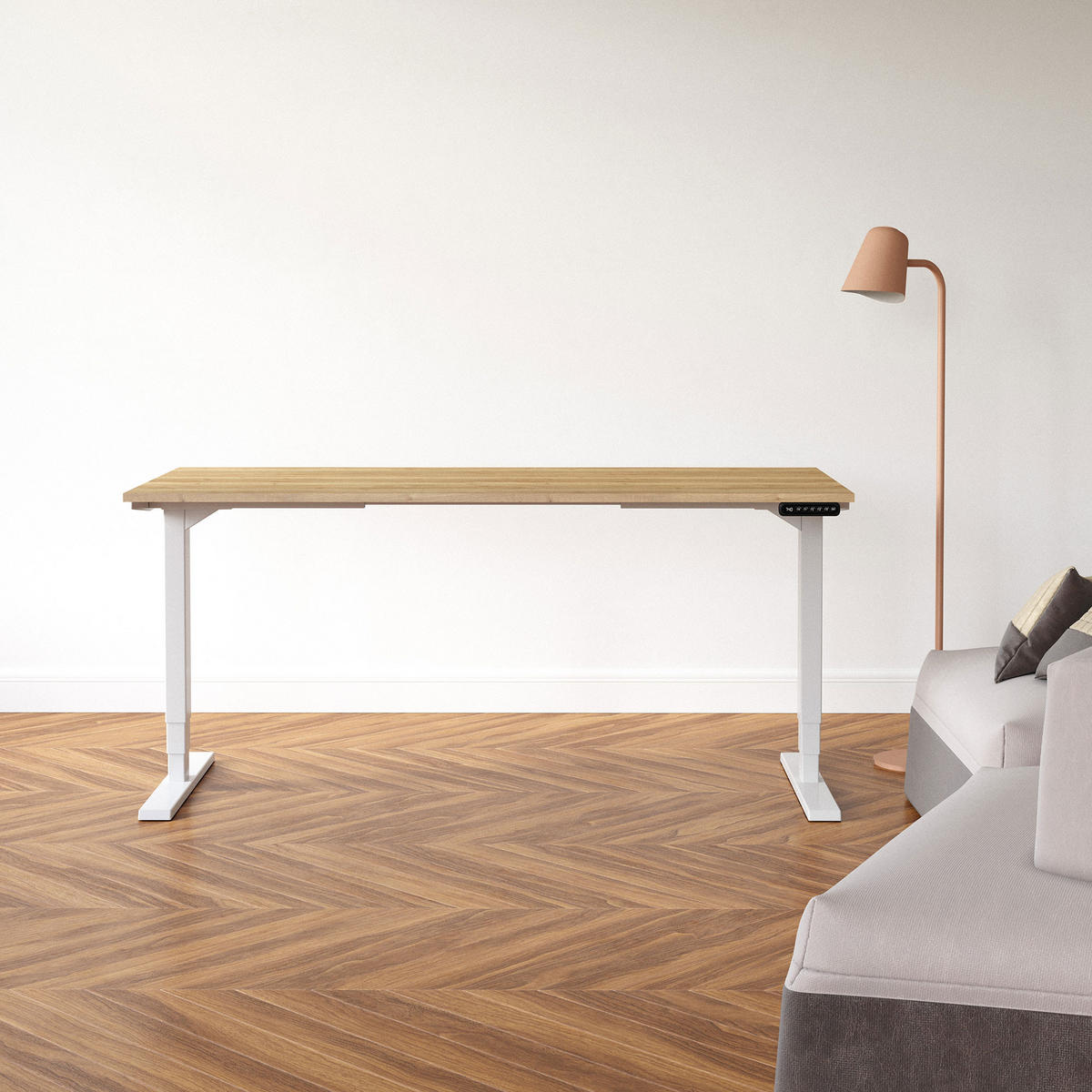 SCHREIBTISCH Elektrisch höhenverstellbarer Schreibtisch Y-Line Eiche Natura Signalweiß 160/80/62-127cm - Weiß/Eiche Artisan, Holzwerkstoff/Metall (80/160/127cm) - ASSMANN