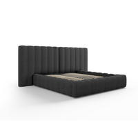BETT mit Bettkasten und Doppelkopfteil Kelp aus strukturiertem Stoff anthrazit 180x200cm - Anthrazit, Textil (180/200cm) - Micadoni