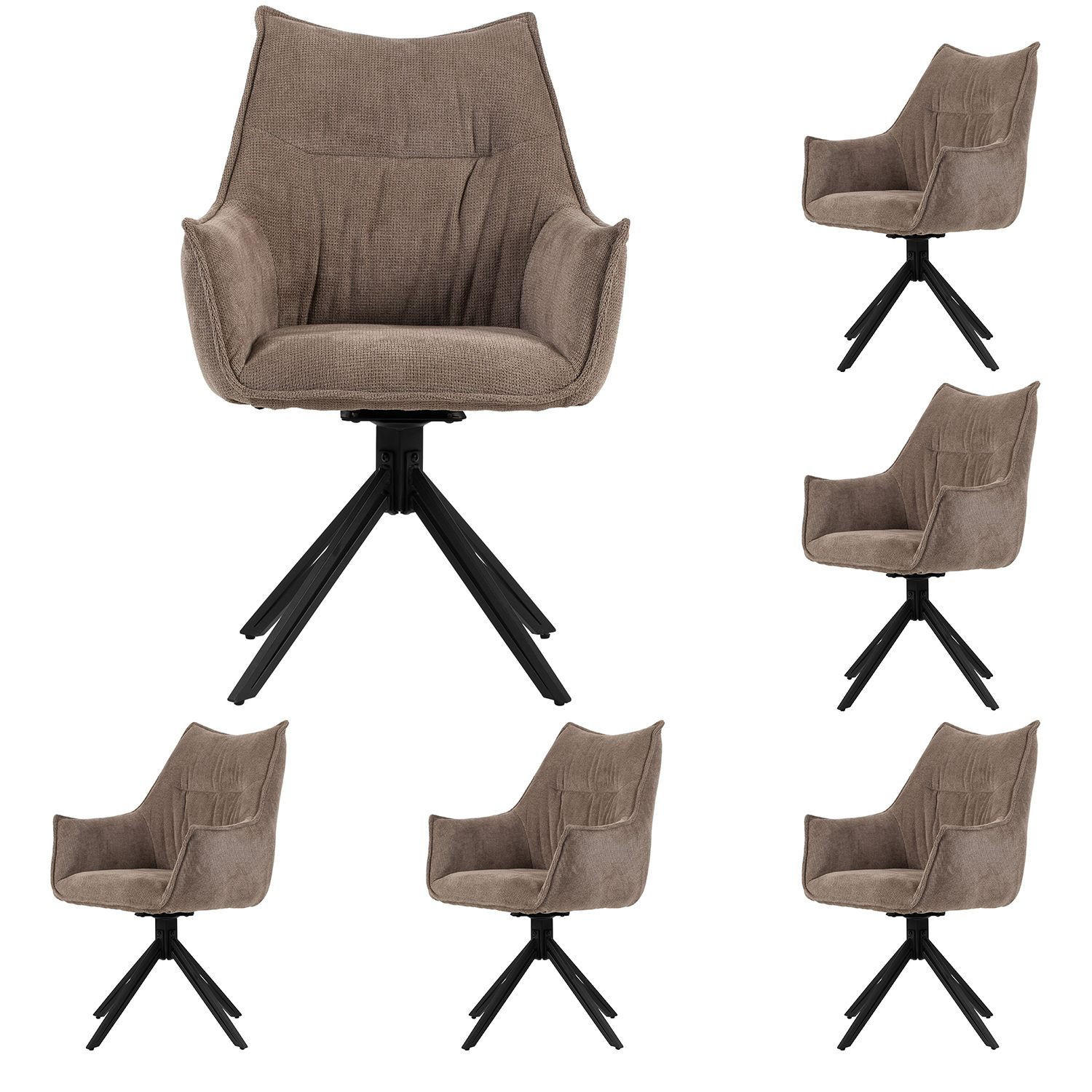 DININGSESSEL Ginosa - 6er Set - drehbar - braun - Schwarz/Braun, Textil/Metall (60/90/64cm) - bene living