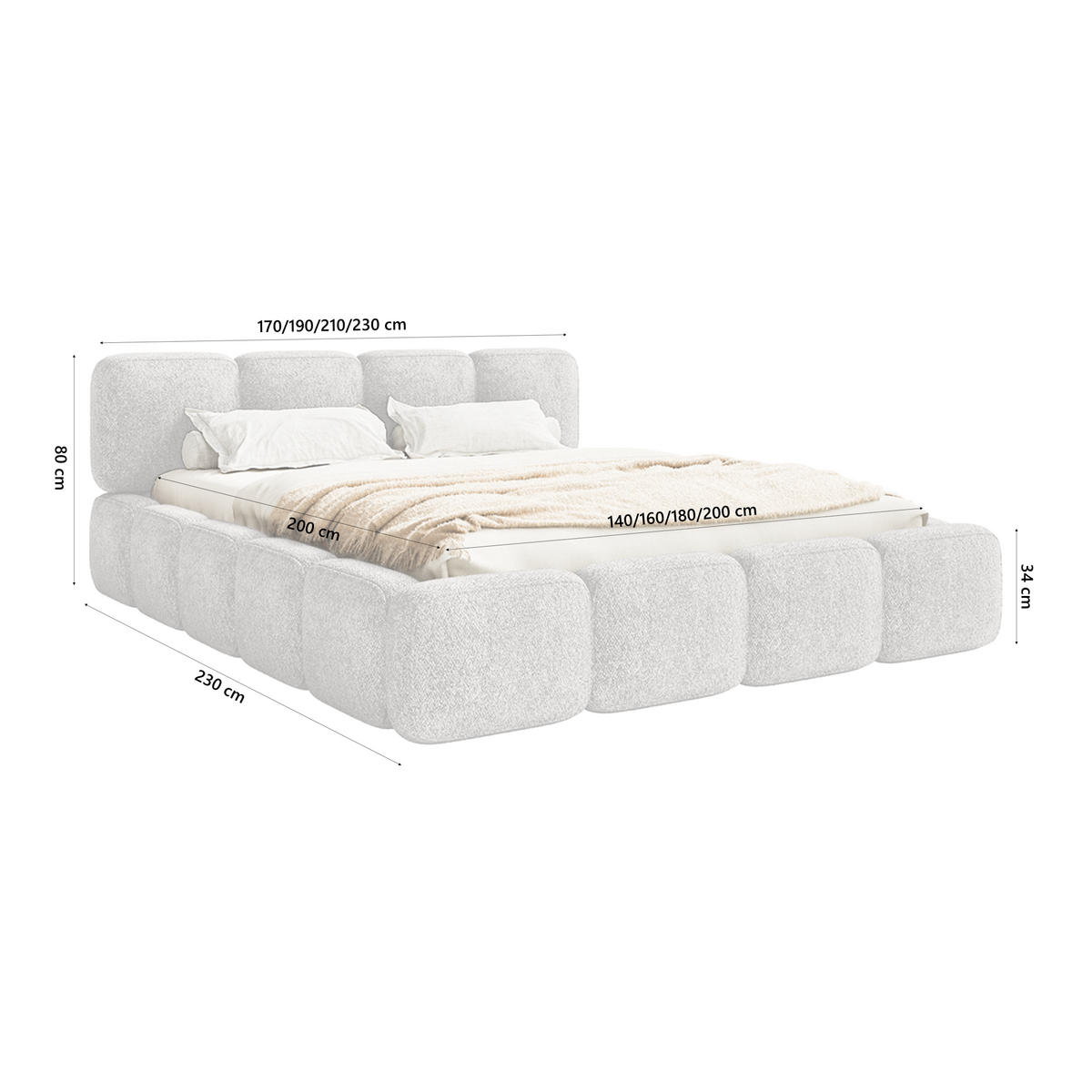 POLSTERBETT BALMONTE 140x200 cm, Hellgrau - Hellgrau, Textil (200/140cm) - Fedve