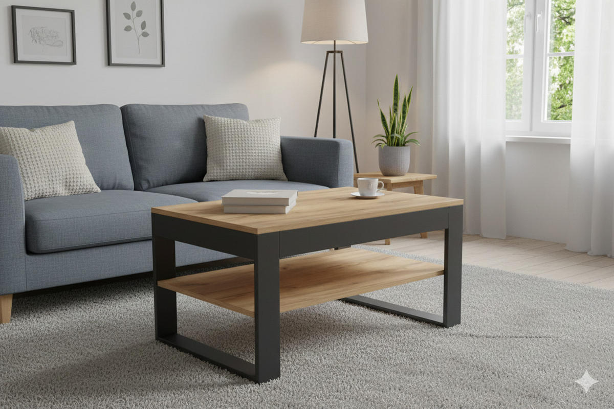 COUCHTISCH rechteckig Eiche Gold Schwarz matt 90/60/50 cm - Eichefarben/Schwarz, Holzwerkstoff (60/90/50cm) - designimpex