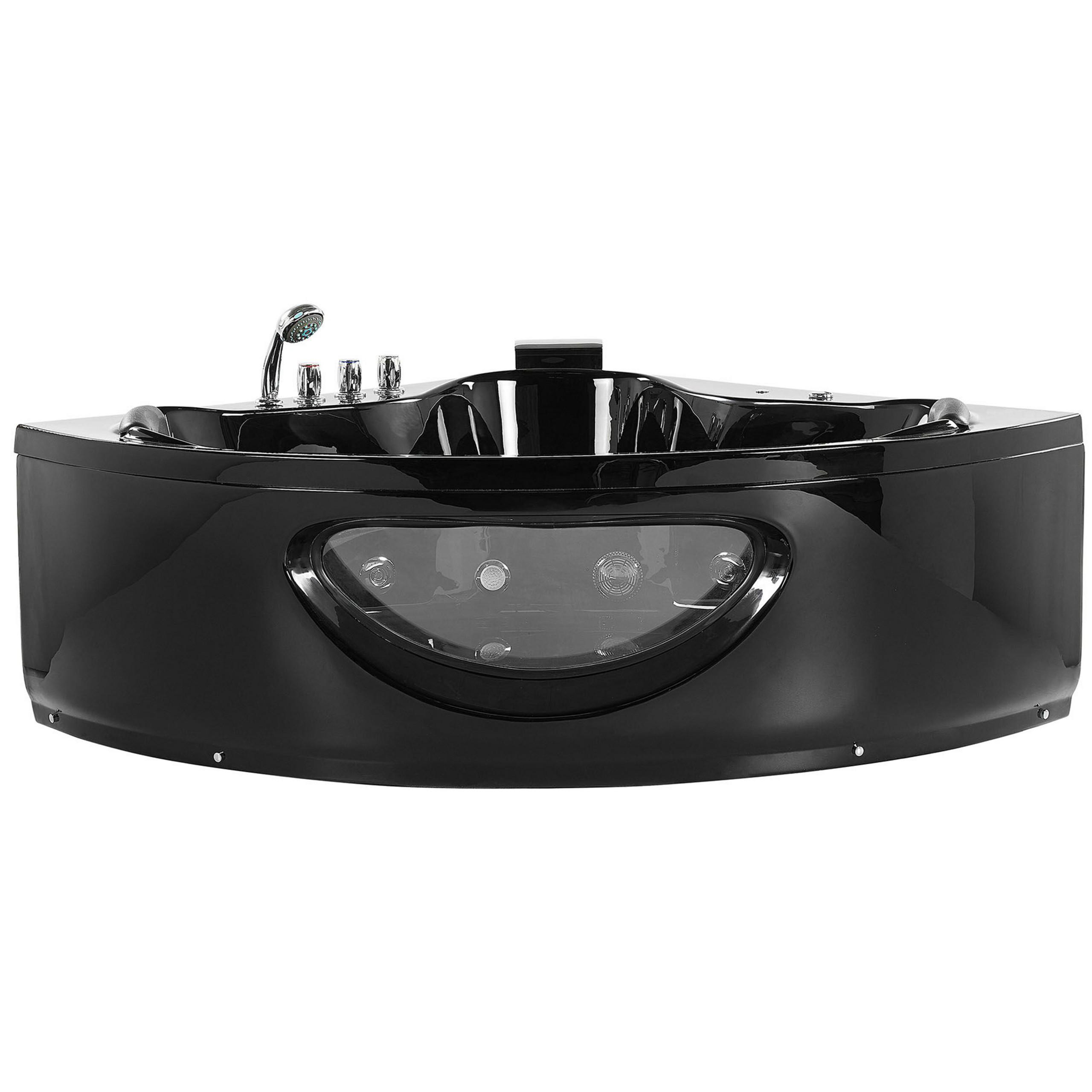 WHIRLPOOL-BADEWANNE mit LED 146x205x61 cm schwarz Tocoa - Schwarz, Kunststoff (146/61/205cm) - Beliani