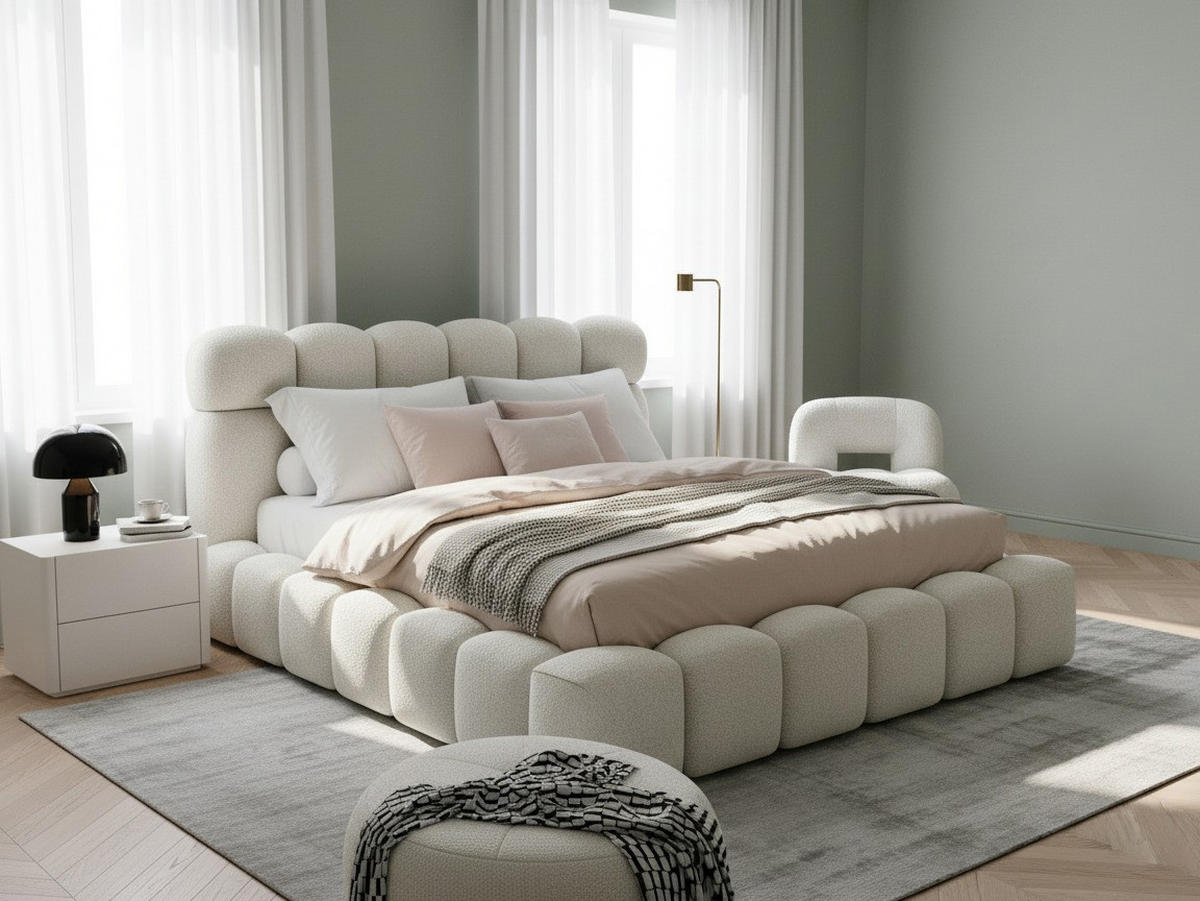 POLSTERBETT Mira XL Hellbeige 140/200 cm Boucle mit Bettkasten - Beige, Textil/Metall (140/200cm) - wonello