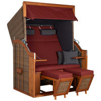 STRANDKORB Tinnum 2 Sitzer Pinie PE griseum - Rot/Braun, Metall (115/38/92cm) - Mr. Deko