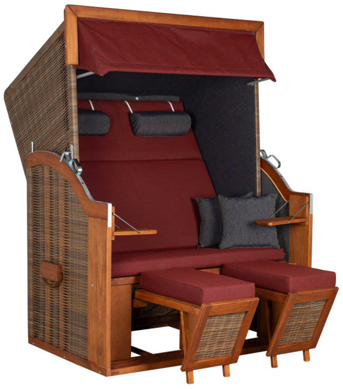 STRANDKORB Tinnum 2 Sitzer Pinie PE griseum - Rot/Braun, Metall (115/38/92cm) - Mr. Deko