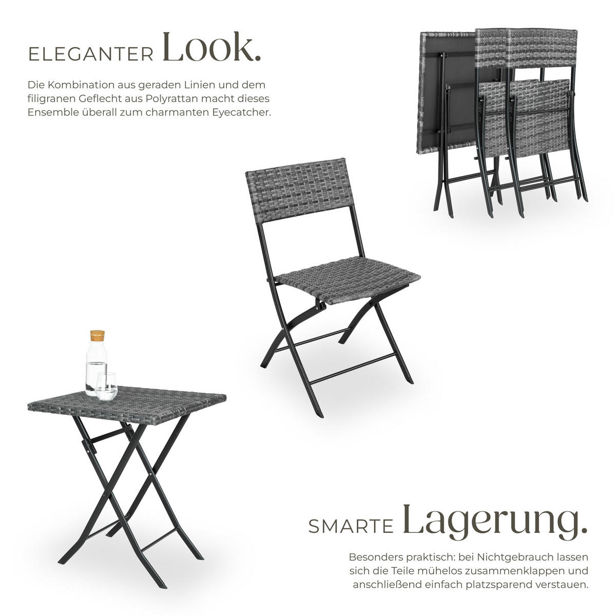 RATTANSET Trevi,geringes Gewicht,grau - Grau, Kunststoff - tectake