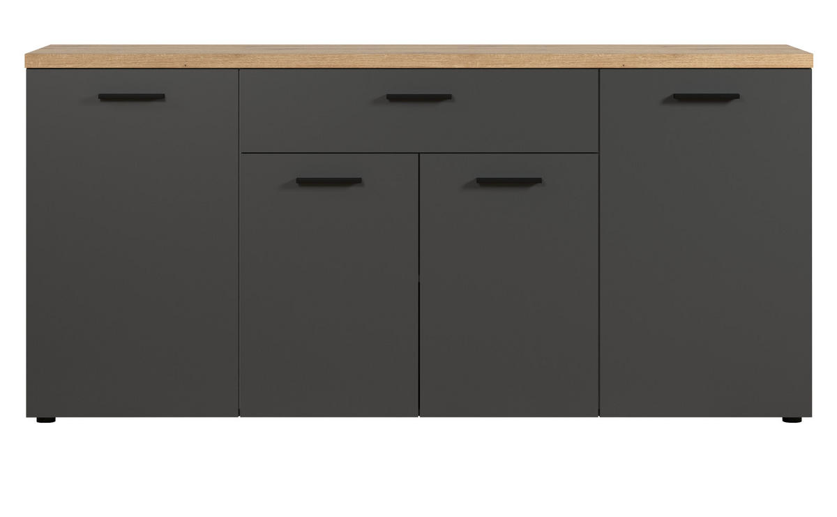 SIDEBOARD grau, Evoke Eiche 180 cm 4-türig, TV Unterteil in modernem Design - Eichefarben/Anthrazit, Holzwerkstoff/Kunststoff (180/85/42cm) - Top.Furn