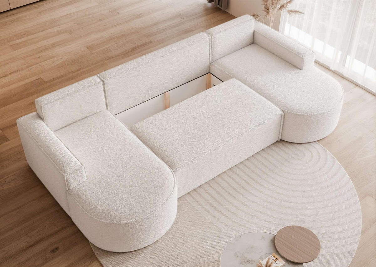 WOHNLANDSCHAFT U-Form mit Schlaffunktion, Creme - Creme, Textil (316/88/157cm) - Idohome