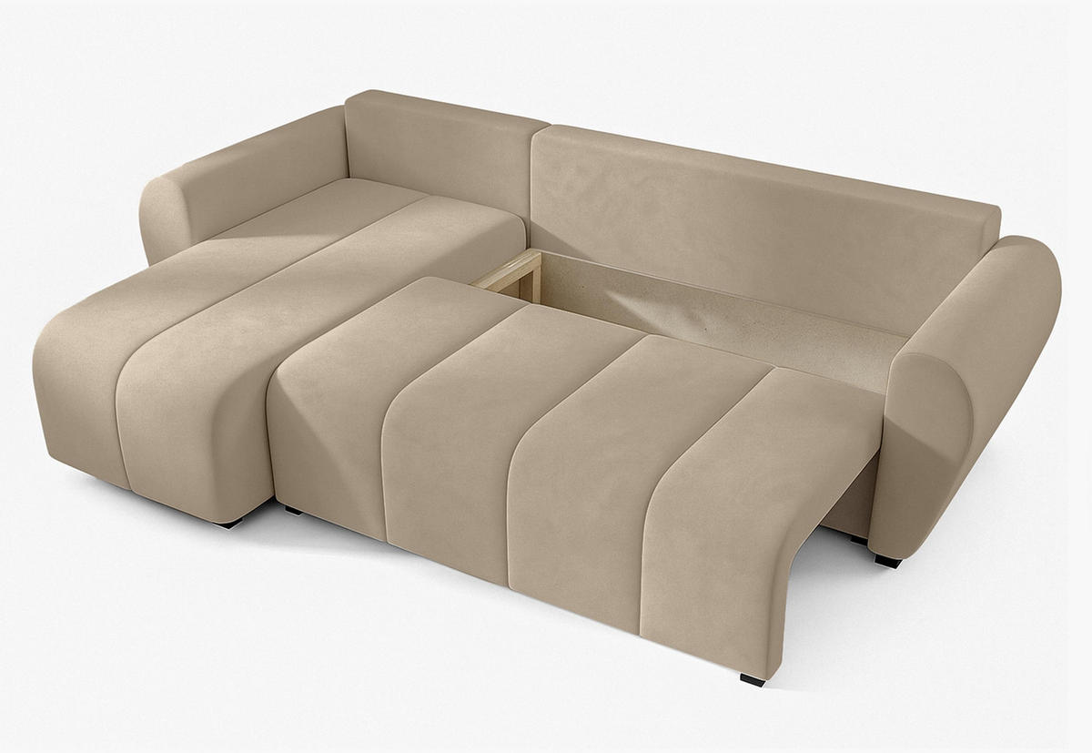 ECKSOFA L Form Malatya Hellbraun 246/145/82 cm stilvolle mit Schlaffunktion L - Hellbraun/Schwarz, Kunststoff/Textil (145/246cm) - AX Living