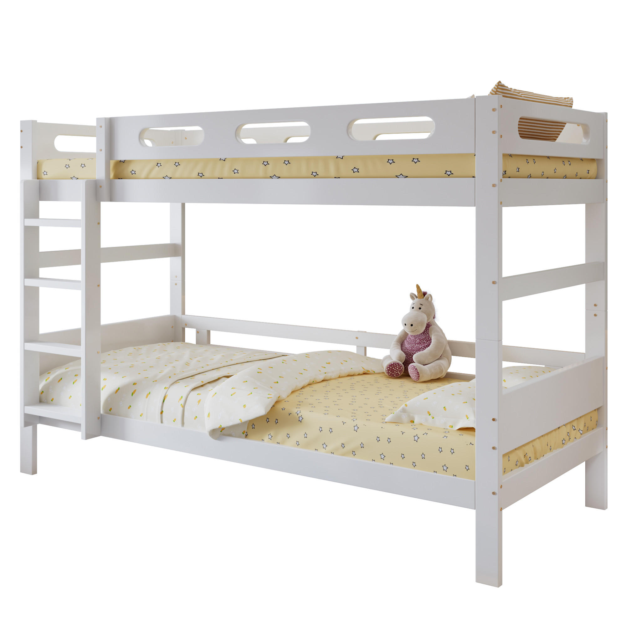 ETAGENBETT 90/200 cm & 90/200 cm in Weiß Kinderbett mit Leiter und Absturzsicherung im schlichten Design - Weiß, Holzwerkstoff (90/200cm) - STILVORA