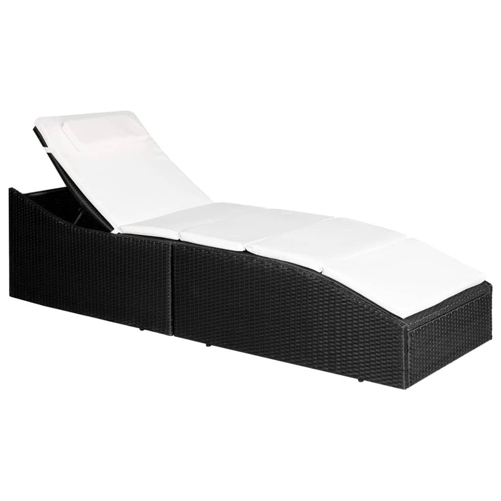 SONNENLIEGE mit Polsterauflage Poly Rattan Schwarz - Schwarz, Holz (192/95/62cm) - furnicato