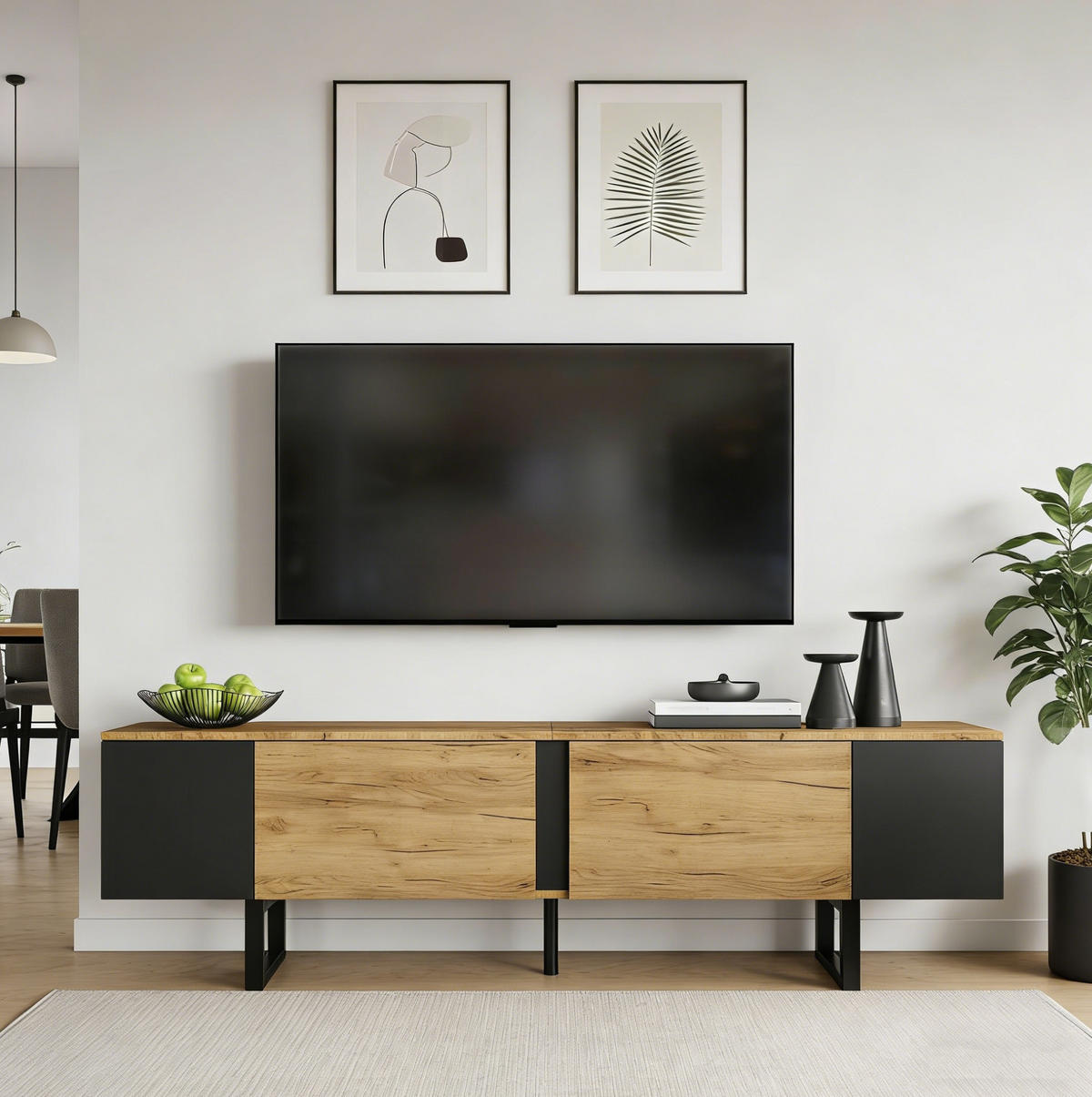 TV-ELEMENT mit 2 Türen 180 x 40 x 55 cm Holzoptik Schwarz - Braun, Holzwerkstoff (40/55/180cm) - Beauniv