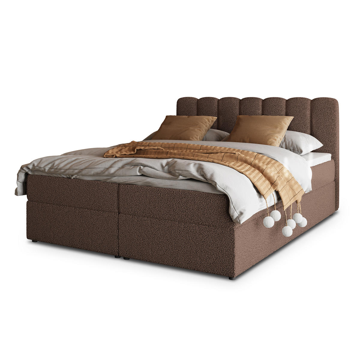 POSTEL BOXSPRING SOLIA 180x200 cm, s matrací a úložným prostorem, hnědá - hnědá, kompozitní dřevo/textil (180/200cm) - MASSENO