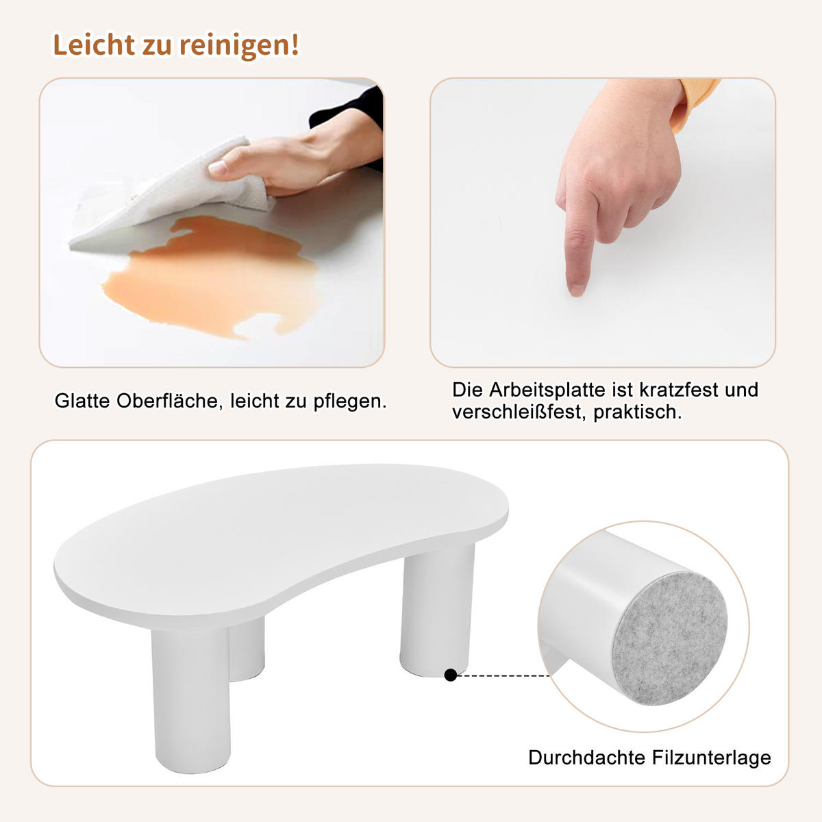 COUCHTISCH unregelmäßiger Halbmond 107/57 cm weiß mit MDF-Tischplatte - Weiß, Holzwerkstoff (107/57/40.5cm) - OKWISH