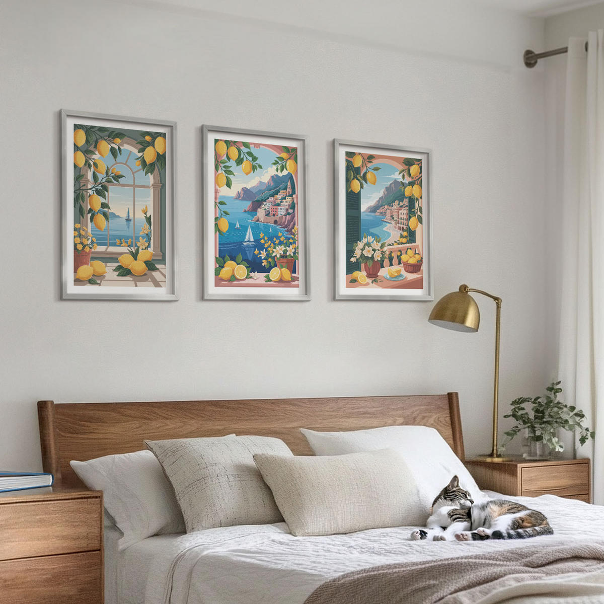 BILDER SET 3er Set - 40x60 cm Silberner Rahmen - Meerblick, italienische Zitronen - Silberfarben, Kunststoff (40/60cm) - TULUP
