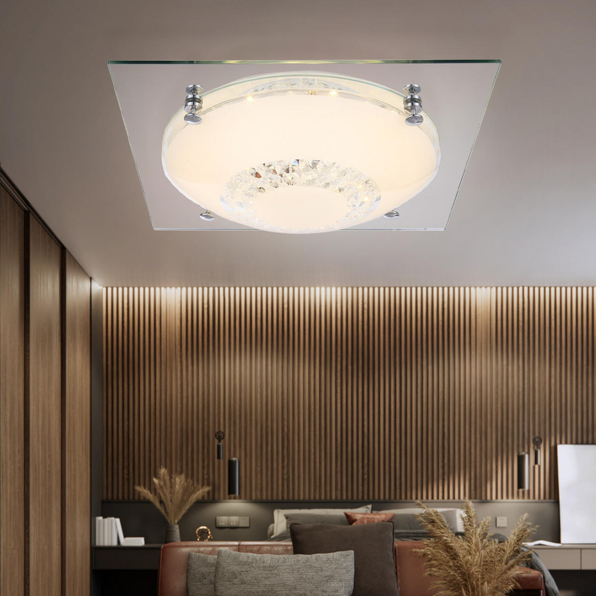 LED DECKENLEUCHTE Kristalle Silber - Silberfarben, Glas (31.5/31.5/8.5cm) - Globo Lighting