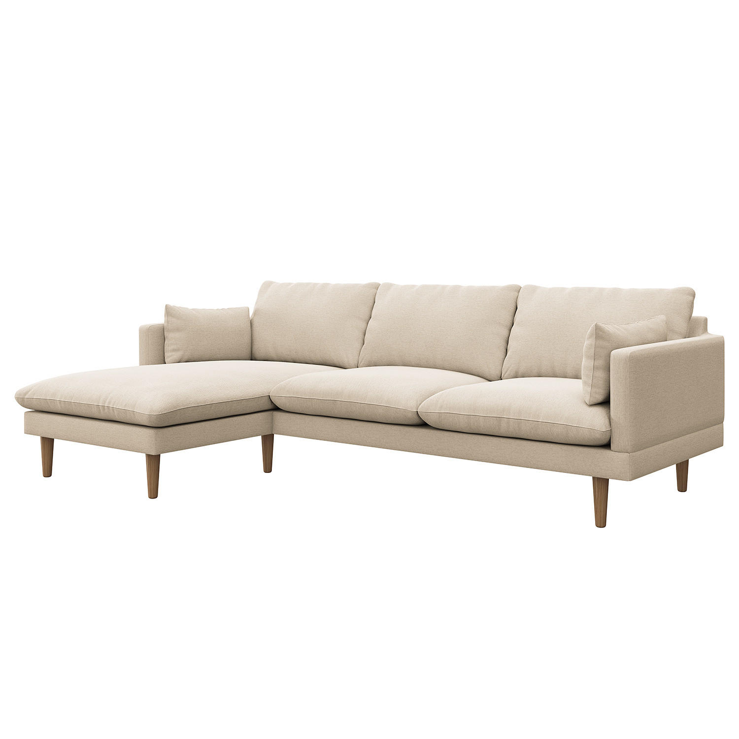 ECKSOFA mit Longchair - Webstoff - Beige/Buchefarben, Holz/Buchenholz (242/150cm) - home24