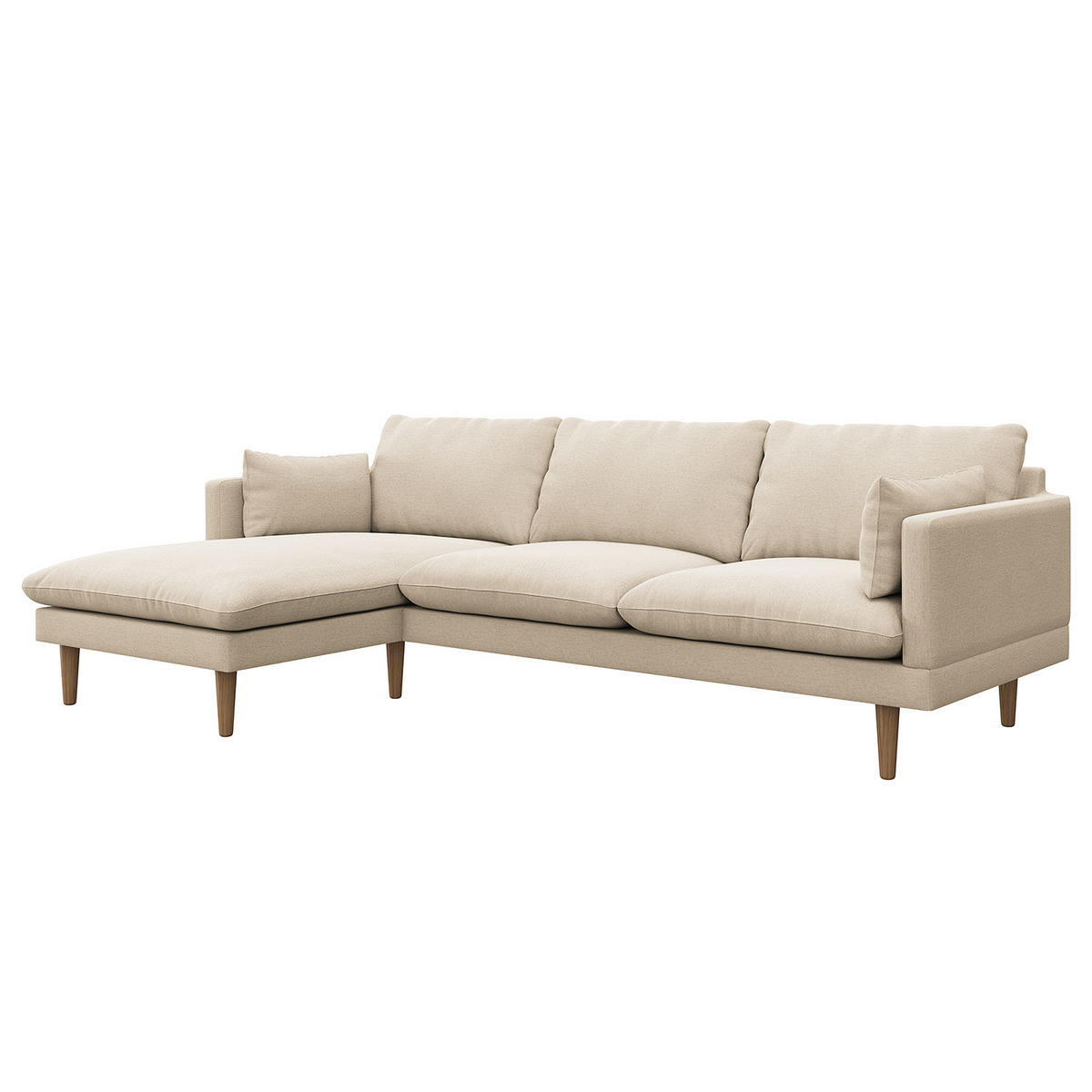 ECKSOFA mit Longchair - Webstoff - Beige/Buchefarben, Holz/Buchenholz (242/150cm) - home24