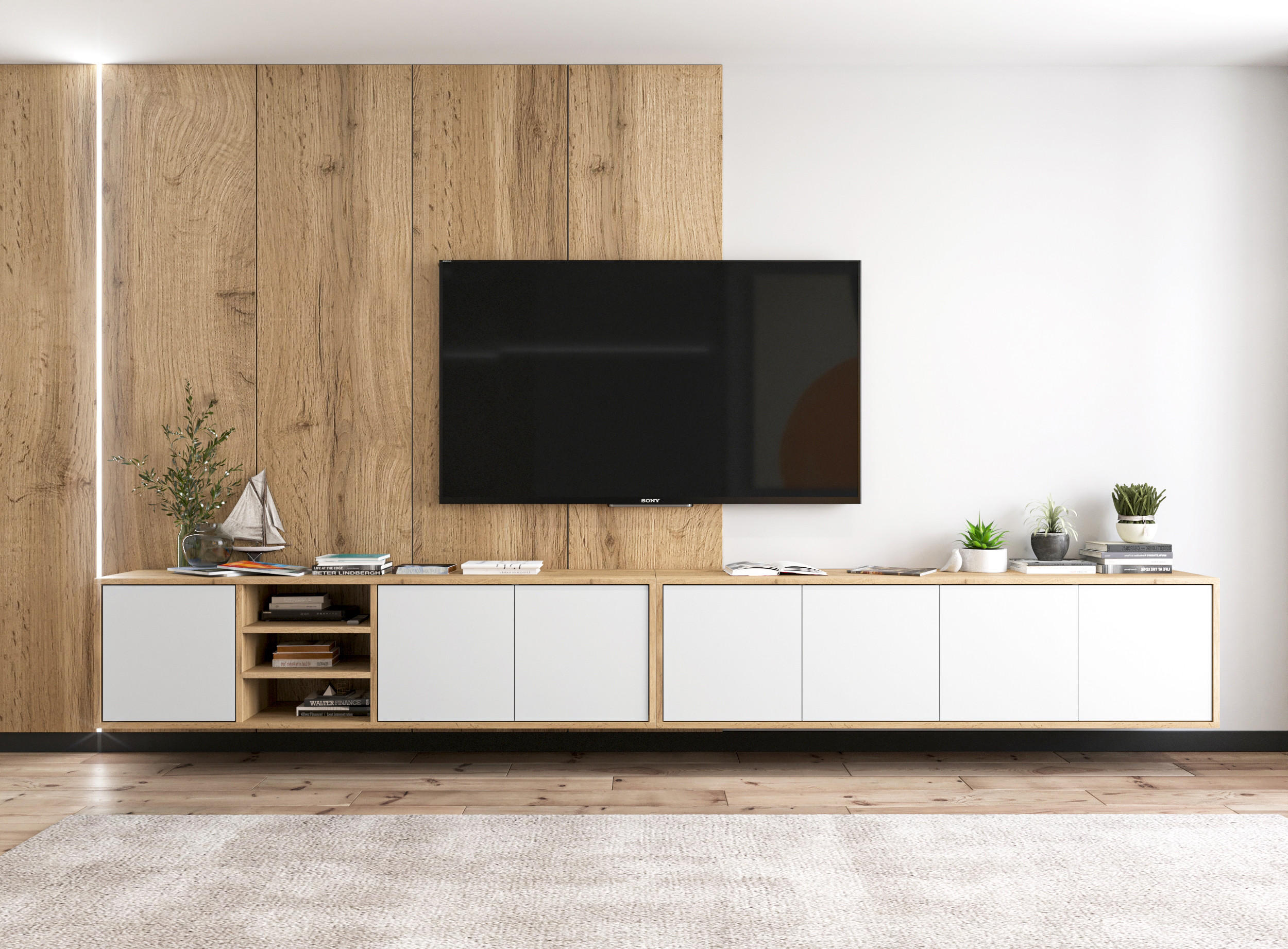 TV-LOWBOARD 2-er Set Apollo Eiche wotan Weiß Matt 150 cm - Weiß, Holzwerkstoff (300/39/35cm) - Meble Lindner