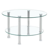 KONFERENČNÍ stolek 70/70/42 cm stříbrná transparentní z kovu a skla se 2 úrovněmi - stříbrná, sklo (70/70/42cm) - OKWISH