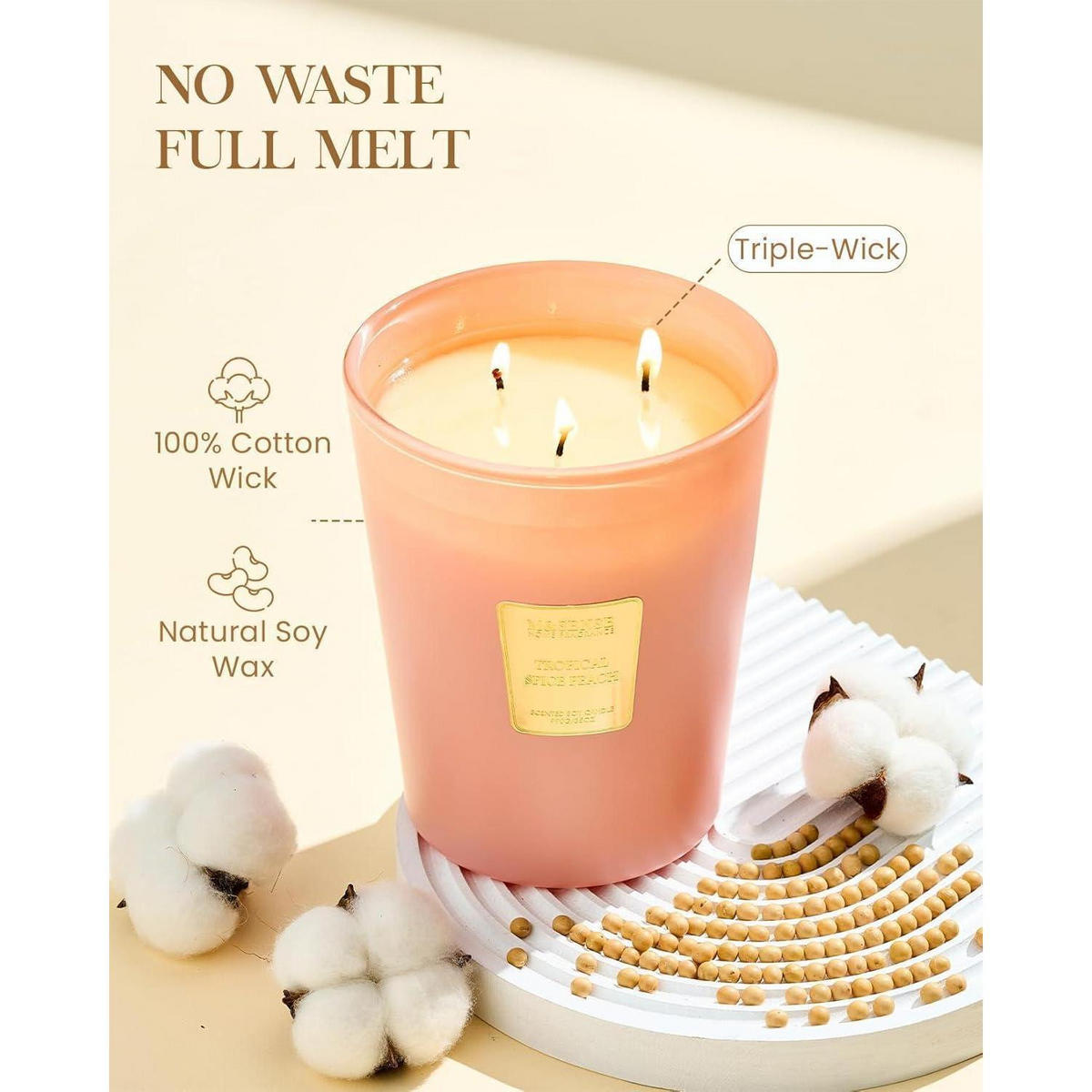DUFTKERZE Tropisch-würziger Pfirsich 990g 3-Docht 150h Brenndauer - Rosa, Paraffin (16cm)