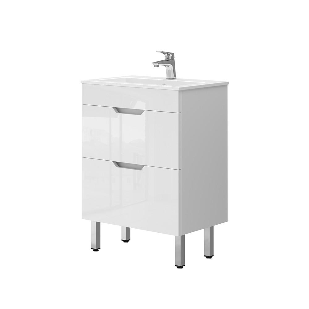WASCHTISCHKOMBI Clayton, Weiß Hochglanz, 2 Teile, Unterschrank 60 cm - Weiß, Holzwerkstoff (60/81.5/40cm) - Vicco