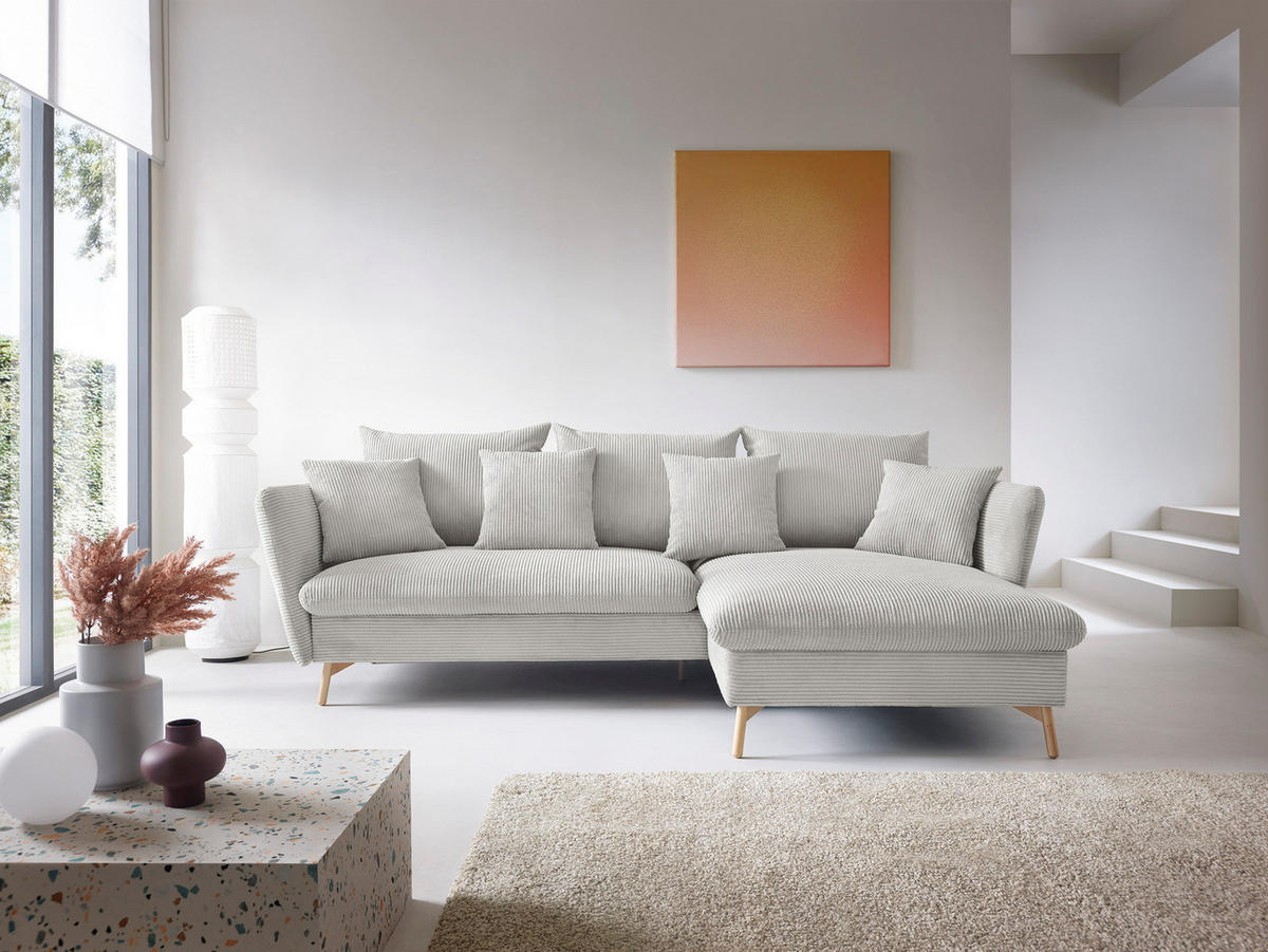 ECKSOFA Savona L-Form 260 cm, Cordstoff, Rechts, Vanille - Ecru, Holz (167/258cm) - Emporius