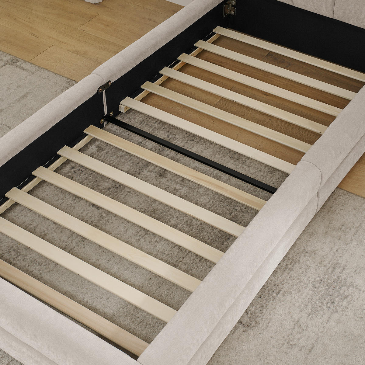 EINZELBETT 90x200 cm Chenille Rückenlehne beige - Beige, Kunststoff (90/200cm) - LEBENLANG