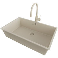 GRANITSPÜLE London, 3-er set Alles Beige 76/47 cm, 1 Becken + Küchenarmatur 38/14 cm + Ablauf-Set ab 80er Unterschrank - Beige, Kunststoff (76/20/47cm) - Primagran
